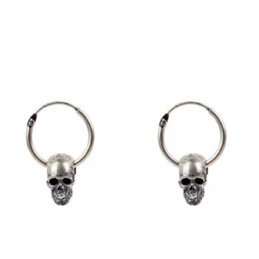 Single accent skull ear nail hip hop punk men's earrings S925 silver earrings - Picture 7 of 7